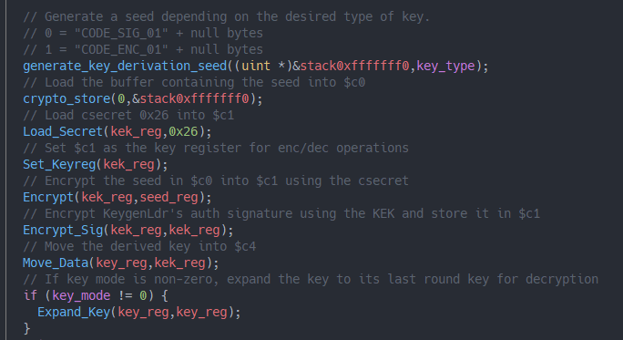 Key derivation under KeygenLdr